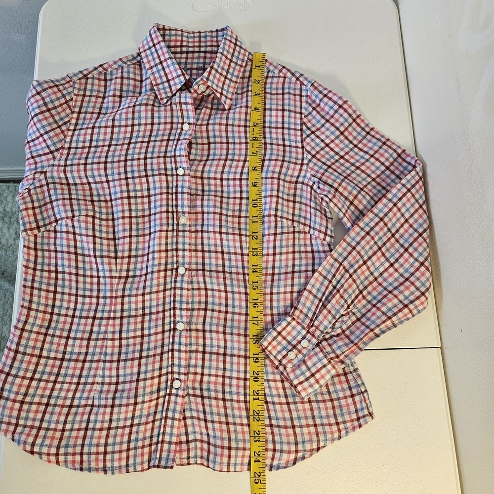 J. Mclaughlin 100% Linen Plaid Button Down Shirt Preppy Coastal Summer Size 6 - Picture 5 of 5